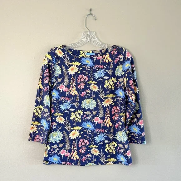 J. McLaughlin Wavesong Catalina Cloth Blue Floral Bateau Neck Top - Picture 2 of 9